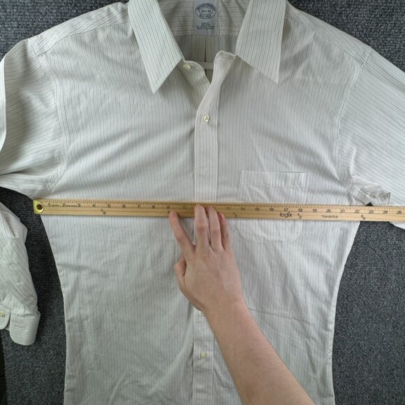 Brooks Brothers 16.5 32 Striped Ivory Gray Slim Fit Point Non Iron Button Up - Picture 5 of 16